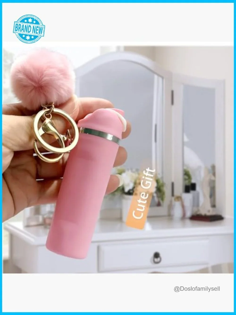 Mini Water Bottle Keychain Chapstick Holder Cute Pom Pom Backpack Charm